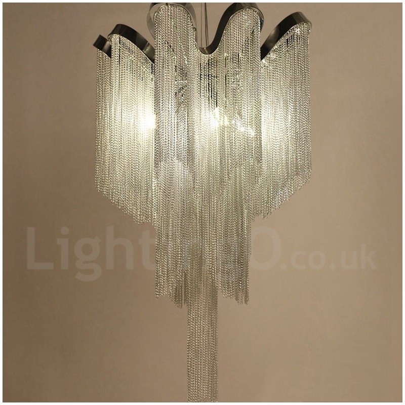 Lustre design à pampilles en aluminium, couleur argent