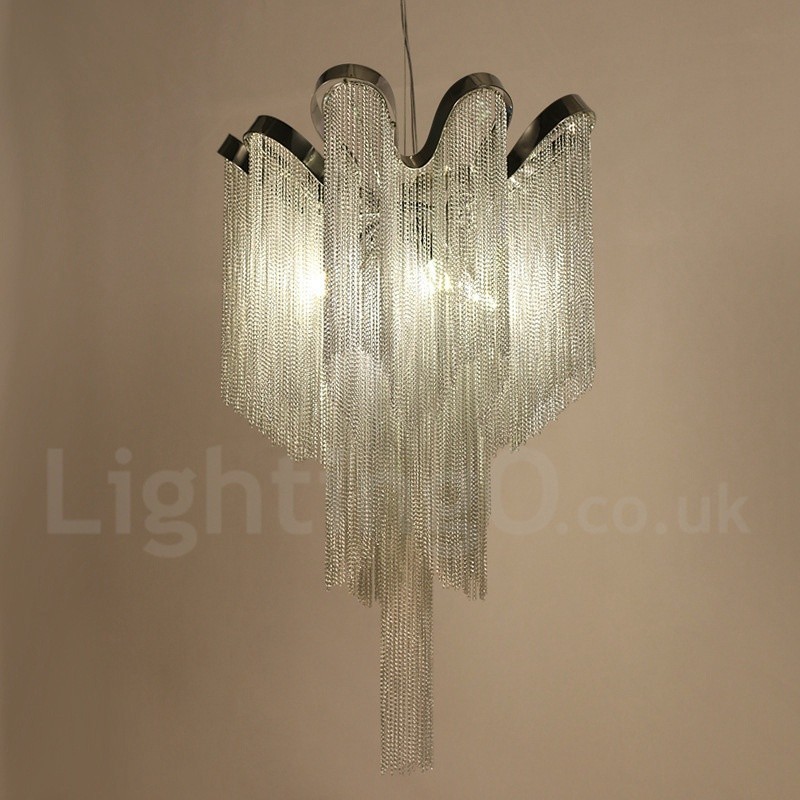 Lustre design à pampilles en aluminium, couleur argent