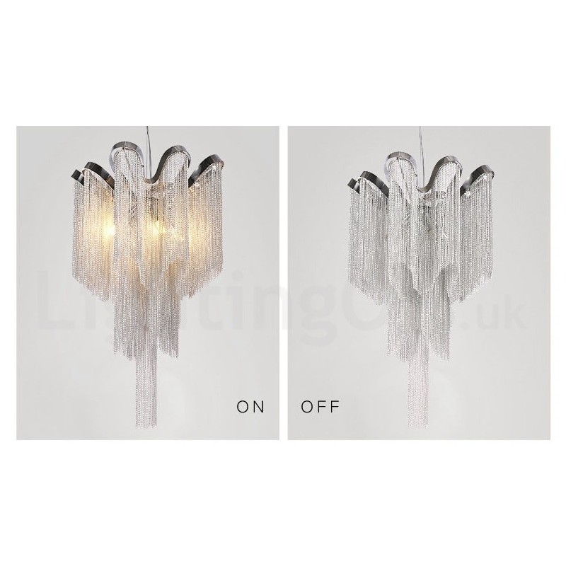 Lustre design à pampilles en aluminium, couleur argent