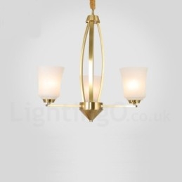 Lustre suspendu luxueux à 3 lumières en laiton pur, style rustique rétro vintage, avec abat-jour en verre