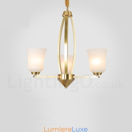 Lustre suspendu luxueux à 3 lumières en laiton pur, style rustique rétro vintage, avec abat-jour en verre Lustre suspendu luxueux à 3 lumières en laiton pur, style rustique rétro vintage, avec abat-jour en verre