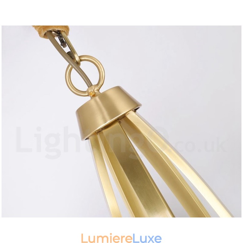Lustre suspendu luxueux à 3 lumières en laiton pur, style rustique rétro vintage, avec abat-jour en verre