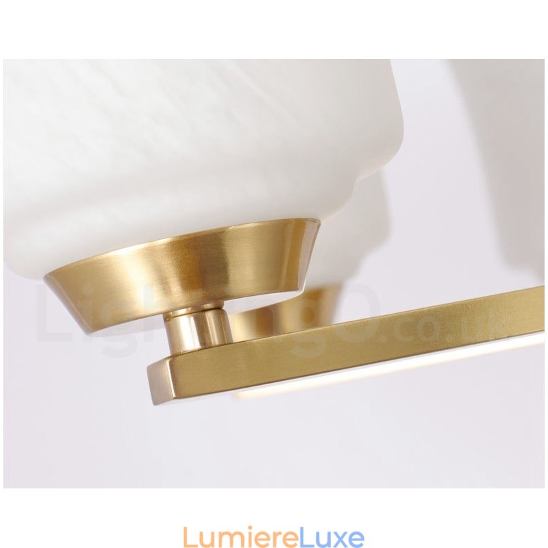 Lustre suspendu luxueux à 3 lumières en laiton pur, style rustique rétro vintage, avec abat-jour en verre