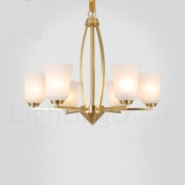Lustre suspendu luxueux à 6 lumières en laiton pur, style rustique rétro vintage, avec abat-jour en verre