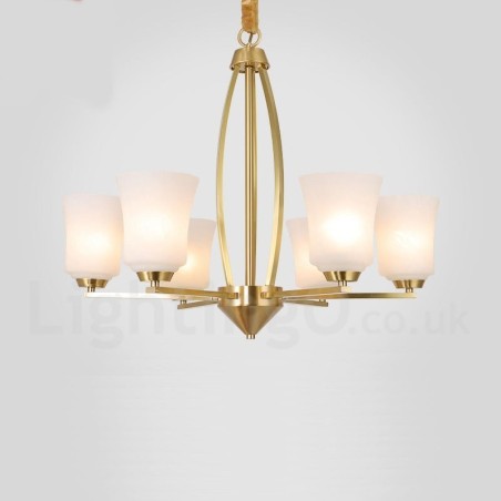 Lustre suspendu luxueux à 6 lumières en laiton pur, style rustique rétro vintage, avec abat-jour en verre Lustre suspendu luxueux à 6 lumières en laiton pur, style rustique rétro vintage, avec abat-jour en verre