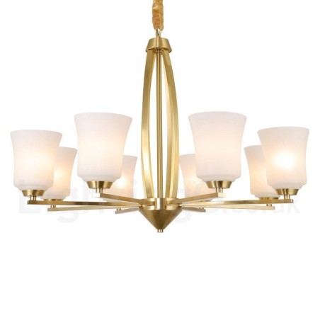 Lustre suspendu luxueux à 8 lumières en laiton pur, style rustique rétro vintage, avec abat-jour en verre Lustre suspendu luxueux à 8 lumières en laiton pur, style rustique rétro vintage, avec abat-jour en verre