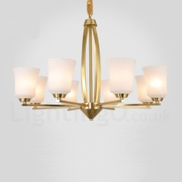 Lustre suspendu luxueux à 8 lumières en laiton pur, style rustique rétro vintage, avec abat-jour en verre