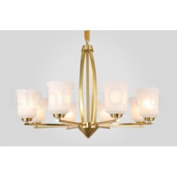 Lustre suspendu luxueux à 8 lumières en laiton pur, style rustique rétro vintage, avec abat-jour en verre