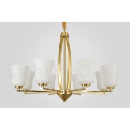 Lustre suspendu luxueux à 8 lumières en laiton pur, style rustique rétro vintage, avec abat-jour en verre