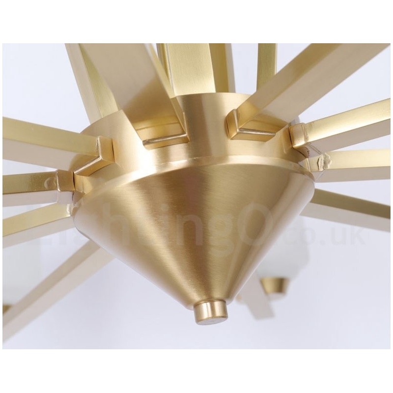 Lustre suspendu luxueux en laiton pur à 15 lumières, style rustique rétro vintage, avec abat-jour en verre