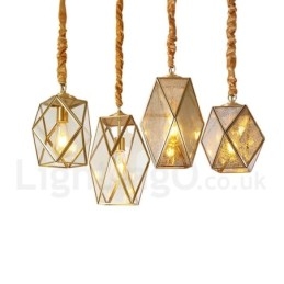 Suspension rustique en laiton pur de style nordique avec abat-jour en verre