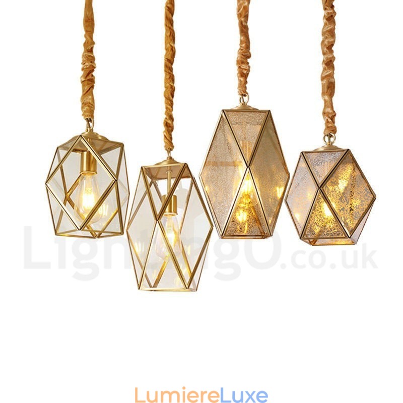 Suspension rustique en laiton pur de style nordique avec abat-jour en verre