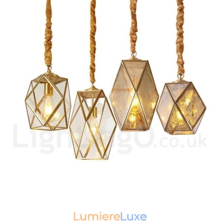 Suspension rustique en laiton pur de style nordique avec abat-jour en verre Suspension rustique en laiton pur de style nordique avec abat-jour en verre