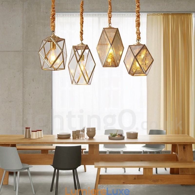 Suspension rustique en laiton pur de style nordique avec abat-jour en verre