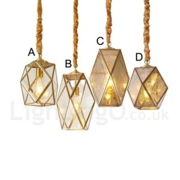Suspension rustique en laiton pur de style nordique avec abat-jour en verre