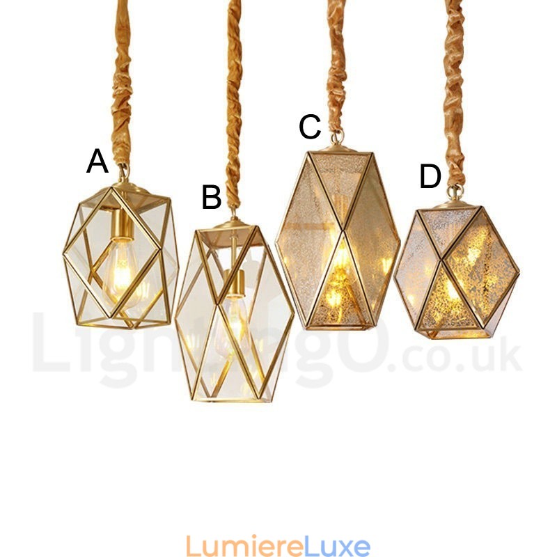 Suspension rustique en laiton pur de style nordique avec abat-jour en verre
