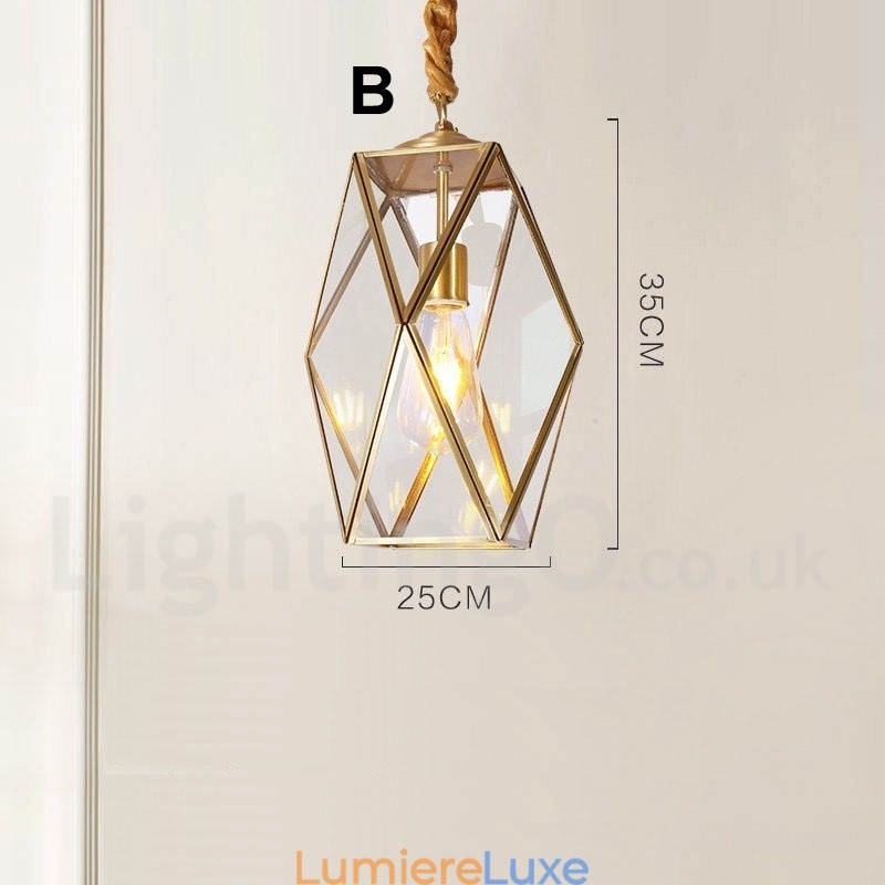 Suspension rustique en laiton pur de style nordique avec abat-jour en verre