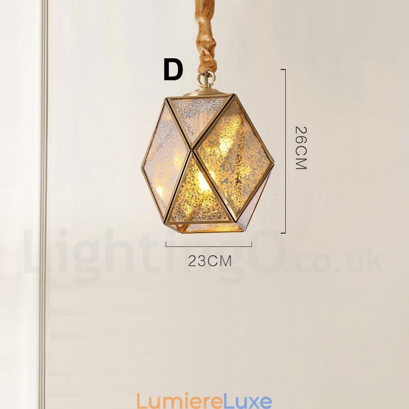 Suspension rustique en laiton pur de style nordique avec abat-jour en verre
