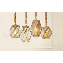 Suspension rustique en laiton pur de style nordique avec abat-jour en verre