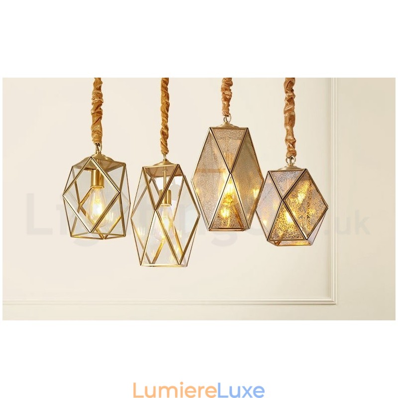 Suspension rustique en laiton pur de style nordique avec abat-jour en verre
