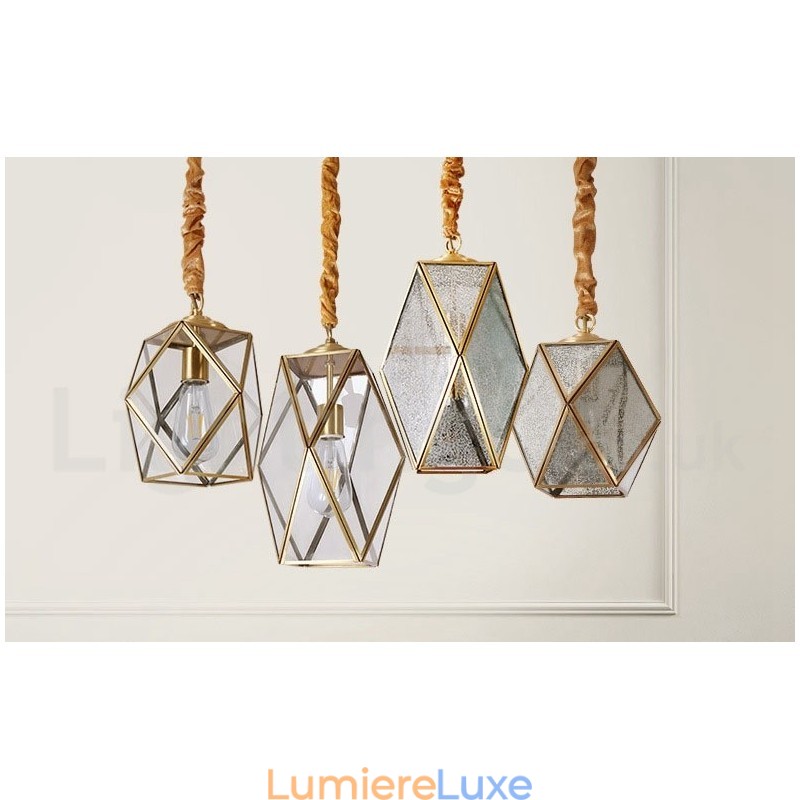 Suspension rustique en laiton pur de style nordique avec abat-jour en verre