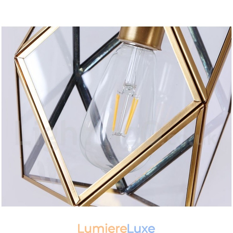 Suspension rustique en laiton pur de style nordique avec abat-jour en verre