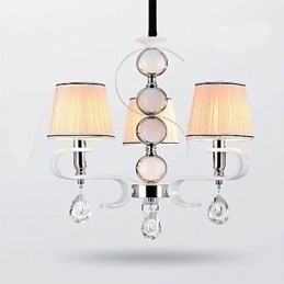 Lustre en tissu 3 lumières de haute qualité, anneau en argent et jade blanc