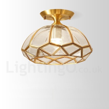 Plafonnier encastré de style nordique rustique en laiton pur avec abat-jour en verre Plafonnier encastré de style nordique rustique en laiton pur avec abat-jour en verre