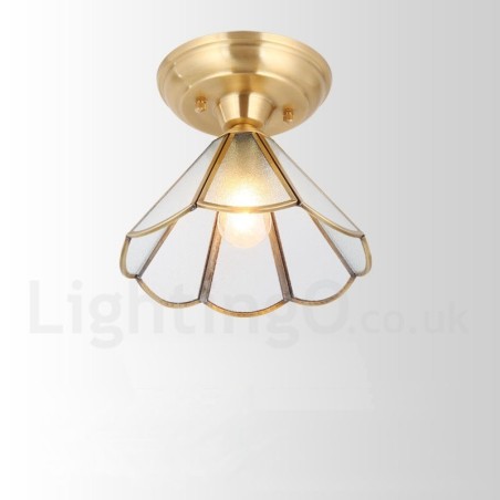 Plafonnier encastré de style nordique rustique en laiton pur avec abat-jour en verre Plafonnier encastré de style nordique rustique en laiton pur avec abat-jour en verre