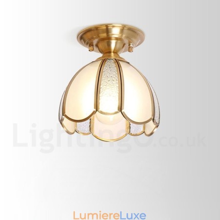 Plafonnier encastré de style nordique rustique en laiton pur avec abat-jour en verre Plafonnier encastré de style nordique rustique en laiton pur avec abat-jour en verre