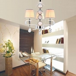 Lustre en tissu 3 lumières de haute qualité, anneau en argent et jade blanc