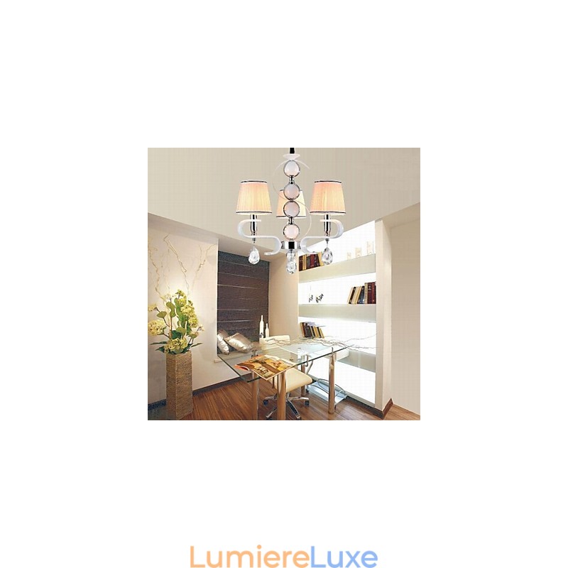 Lustre en tissu 3 lumières de haute qualité, anneau en argent et jade blanc