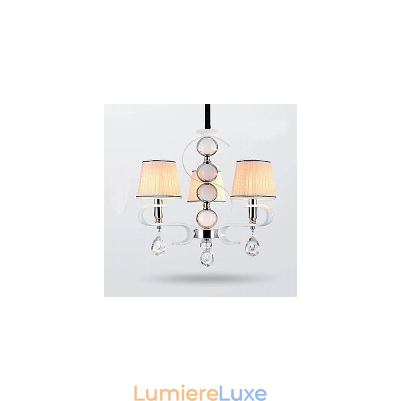 Lustre en tissu 3 lumières de haute qualité, anneau en argent et jade blanc