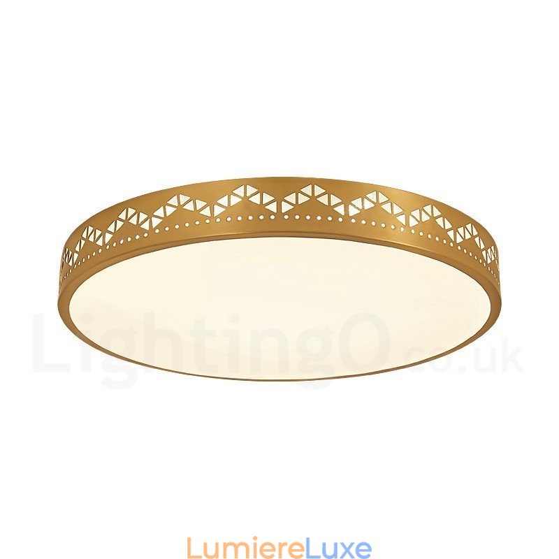 Plafonnier rond en laiton pur, style nordique contemporain moderne, avec abat-jour en acrylique