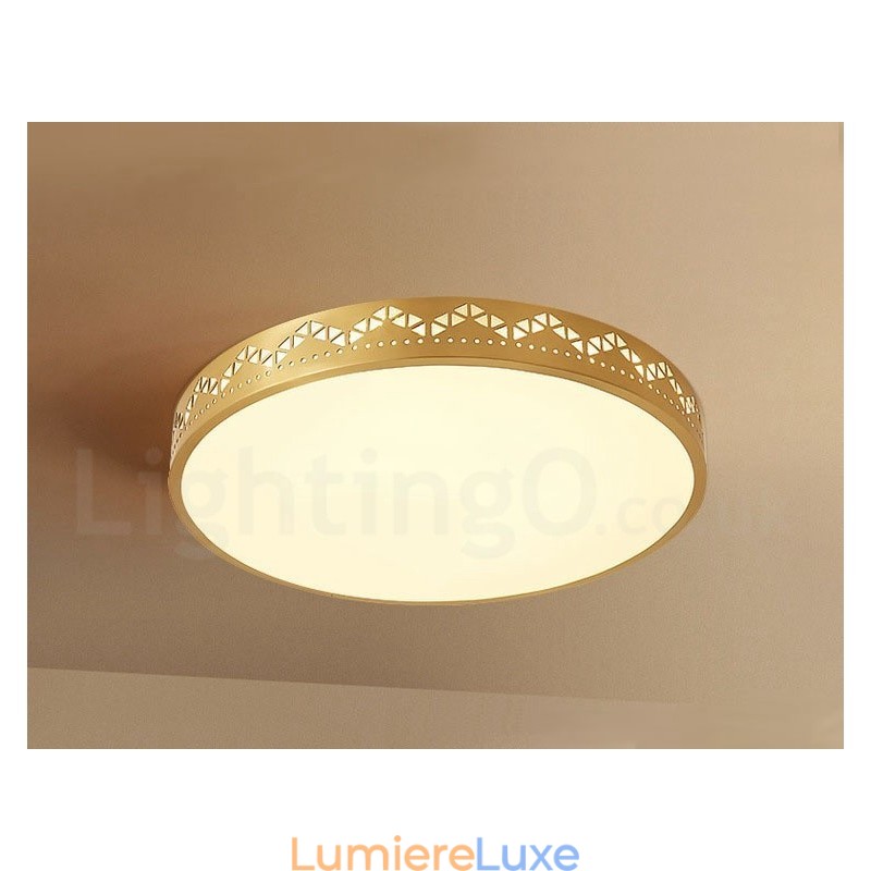 Plafonnier rond en laiton pur, style nordique contemporain moderne, avec abat-jour en acrylique