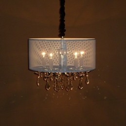 Suspension contemporaine en cristal à 5 lumières et abat-jour semi-transparent