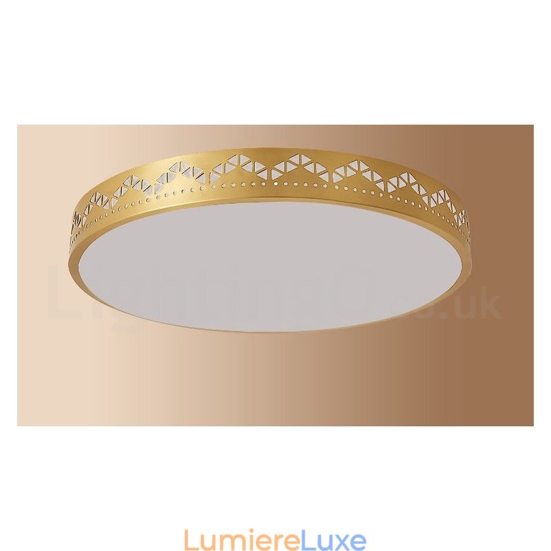 Plafonnier rond en laiton pur, style nordique contemporain moderne, avec abat-jour en acrylique