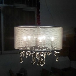 Suspension contemporaine en cristal à 5 lumières et abat-jour semi-transparent