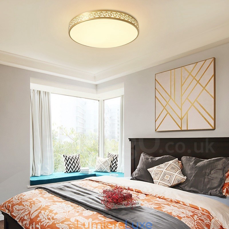 Plafonnier rond en laiton pur, style nordique contemporain moderne, avec abat-jour en acrylique