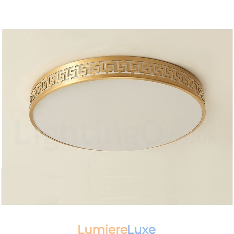 Plafonnier rond en laiton pur, style nordique contemporain moderne, avec abat-jour en acrylique