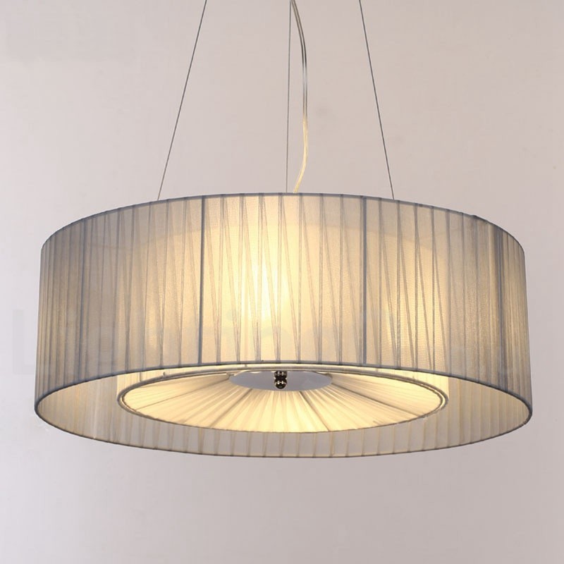 Suspension moderne Drum à 4 lampes avec abat-jour en tissu