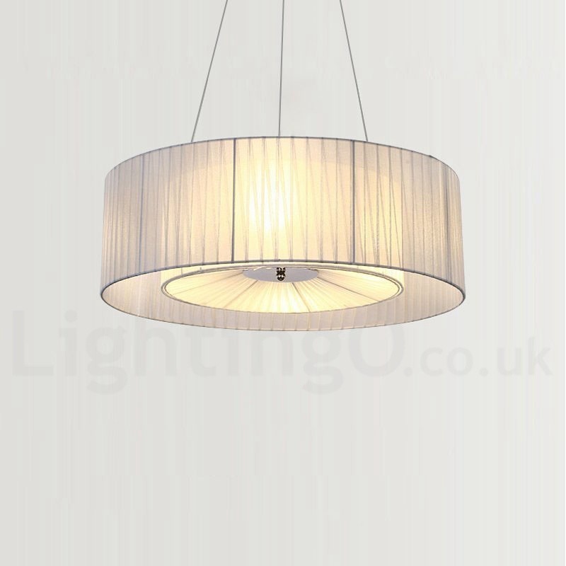 Suspension moderne Drum à 4 lampes avec abat-jour en tissu
