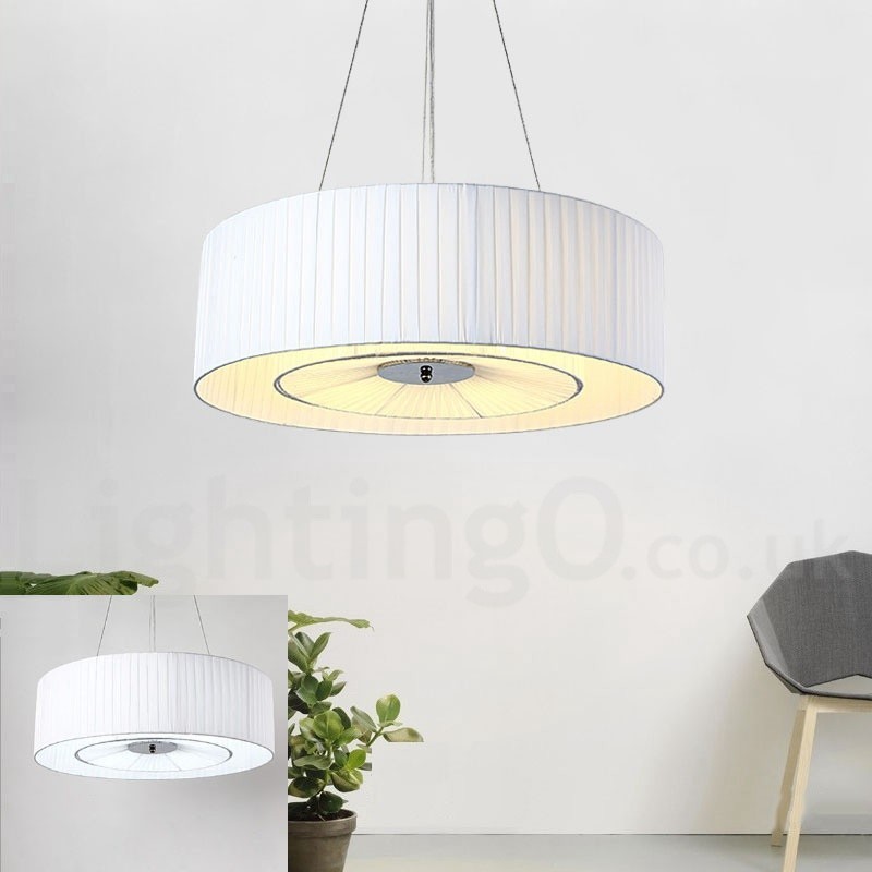 Suspension moderne Drum à 4 lampes avec abat-jour en tissu