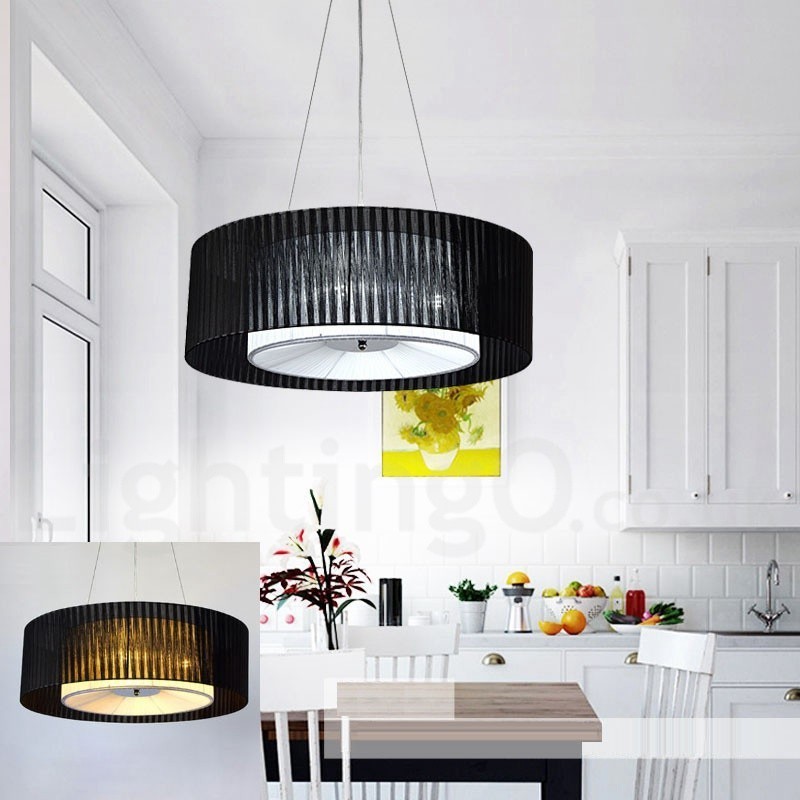 Suspension moderne Drum à 4 lampes avec abat-jour en tissu