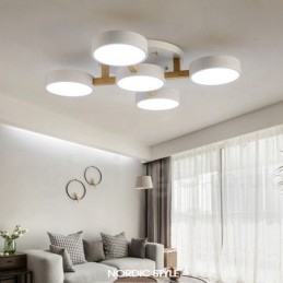 Lustre en bois moderne contemporain de style nordique, plafonnier encastré avec abat-jour en acrylique