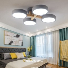 Lustre en bois moderne contemporain de style nordique, plafonnier encastré avec abat-jour en acrylique