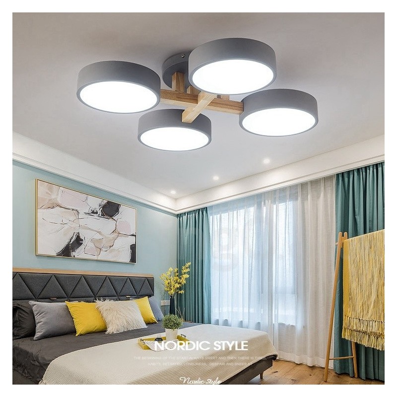 Lustre en bois moderne contemporain de style nordique, plafonnier encastré avec abat-jour en acrylique