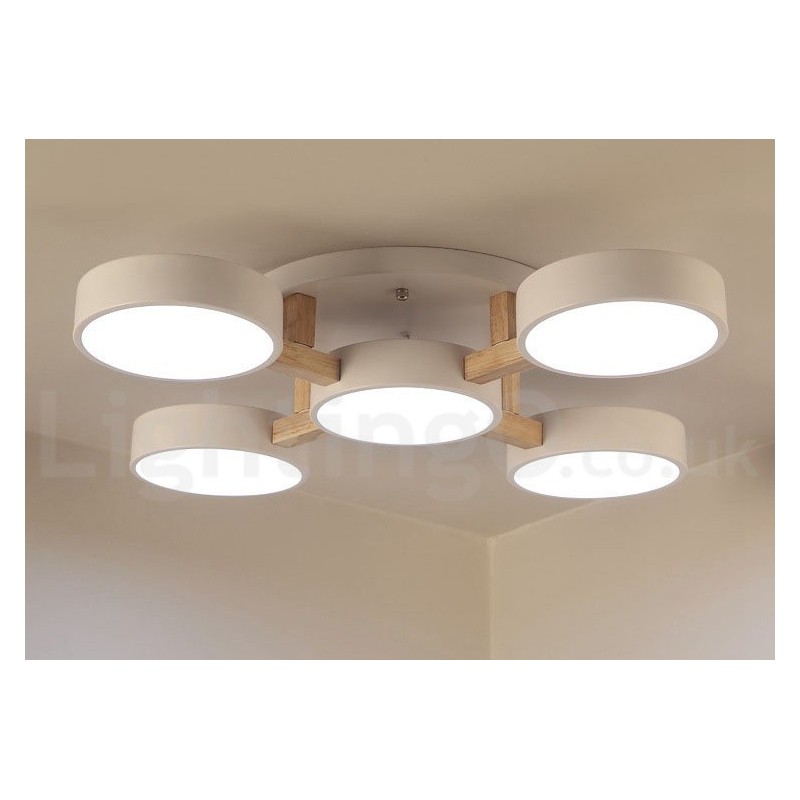 Lustre en bois moderne contemporain de style nordique, plafonnier encastré avec abat-jour en acrylique