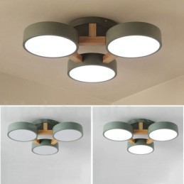 Lustre en bois moderne contemporain de style nordique, plafonnier encastré avec abat-jour en acrylique