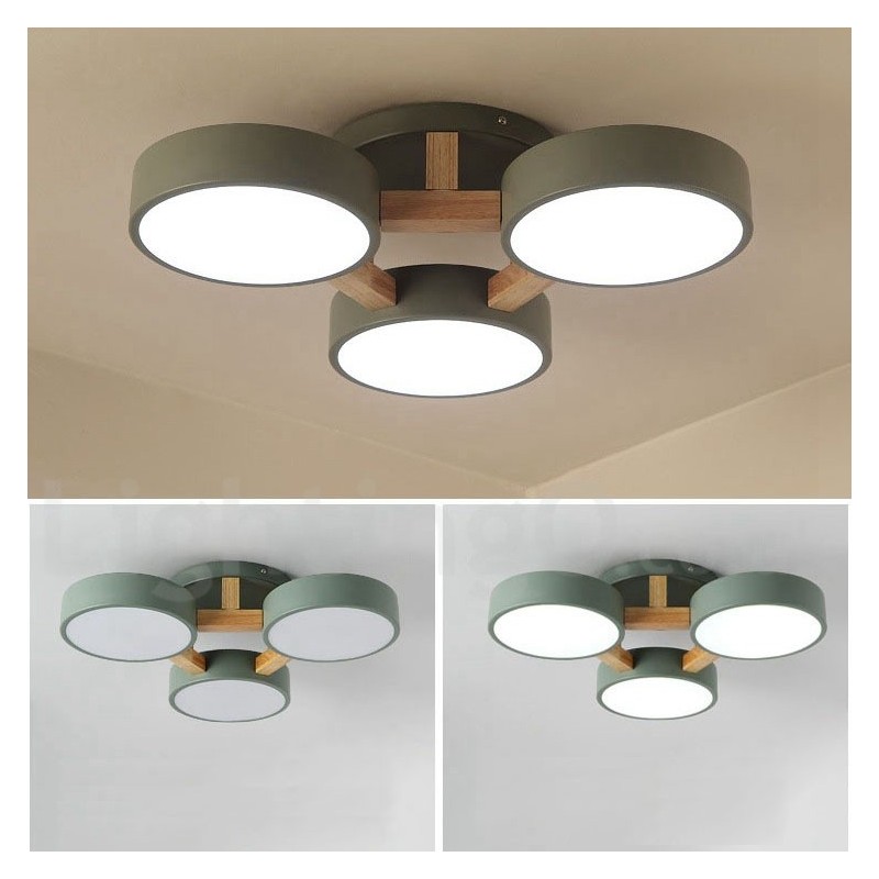 Lustre en bois moderne contemporain de style nordique, plafonnier encastré avec abat-jour en acrylique